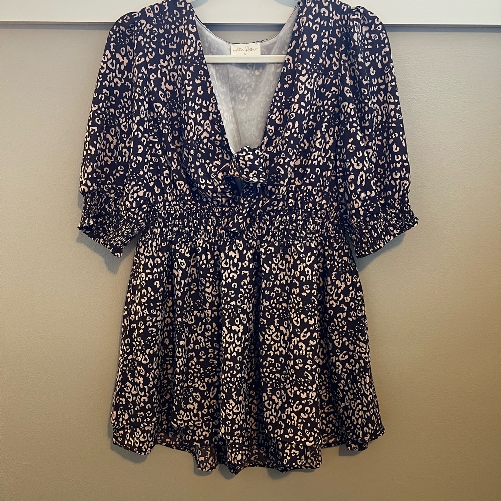 Leopard Print Puff Sleeve Romper